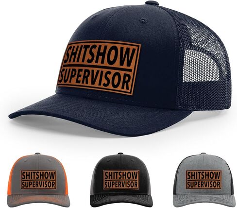 قبعة المشرف على Shitshow ، 112 طراز Trucker Leather Patch Hat للرجال والنساء ، 6 لوحة البيسبول قبعة مع Snapback العلبة in Kuwait