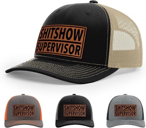 قبعة المشرف على Shitshow ، 112 طراز Trucker Leather Patch Hat للرجال والنساء ، 6 لوحة البيسبول قبعة مع Snapback العلبة in Kuwait
