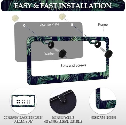 LIN KANG Black Leopard Cheetah Print License Plate Frame Funny Animal Print License Plates Holder Stainless Steel Auto Parts Rust-Proof Waterproof Car Decorative Tag Frame for Standard US 12x6 Inch in Saudi Arabia