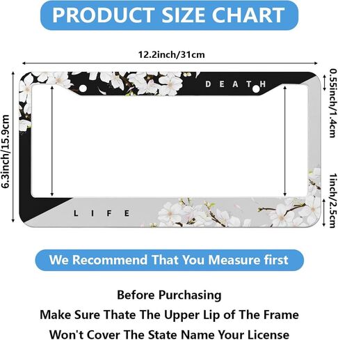 Ocean Waves and Flower License Plate Frame 2 Pack, Auto Car Accessories Front Rear License Plate Cover Holder Decoration Aluminum Car Tag Frame for Women Men 12.3 X 6.3 inch 2 Holes with Screws in Saudi Arabia