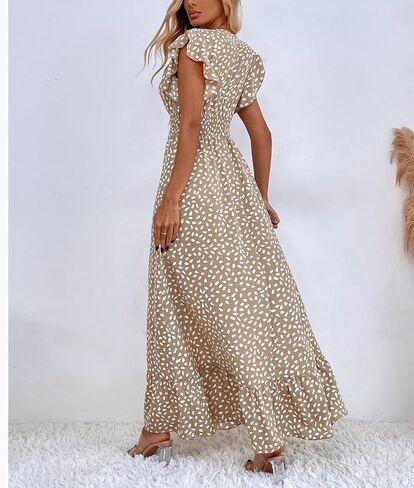 Spevert Women's Midi Dress V Neck Short Sleeve Ruffle Sleeve Summer Floral Dress A-Line Flowy Maxi Dresses in Kuwait