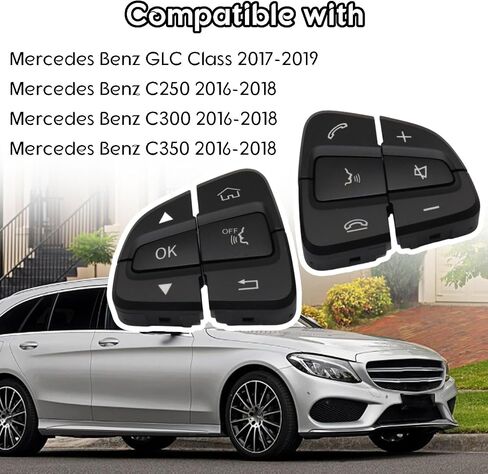 أزرار عجلة القيادة بديلة متوافقة مع مرسيدس بنز C الفئة W205 2016-2018/GLC X253 2016-2019 ، غطاء زر التحكم في عجلة القيادة ملائمة لسيارة مرسيدس بنز (أسود) in Saudi Arabia