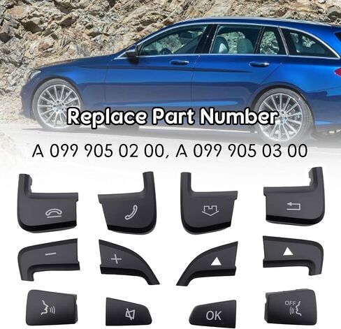 أزرار عجلة القيادة بديلة متوافقة مع مرسيدس بنز C الفئة W205 2016-2018/GLC X253 2016-2019 ، غطاء زر التحكم في عجلة القيادة ملائمة لسيارة مرسيدس بنز (أسود) in Saudi Arabia