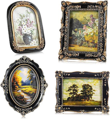 Geetery 4 Pcs Gold Gothic Vintage Picture Frame Set Victorian Antique Ofrenda Photo Picture Frame Small Luxury Wall Hanging Decor for Gallery Wall Photo Display Tabletop Home Decoration in Saudi Arabia