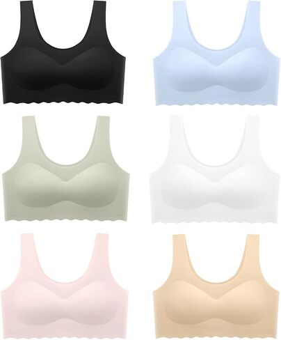 Demifill Teen Girls Seamless Sports Bra Tagless No Show Training Bra for Teens Pack of 6 Multipack in Kuwait
