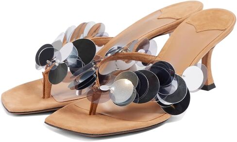 Goolita Women's Suede Sequin Kitten Heels Flip Flops Open Square Toe Strappy Thong Slide Heeled Sandals Comfort Prom Party Mules Heels in Kuwait