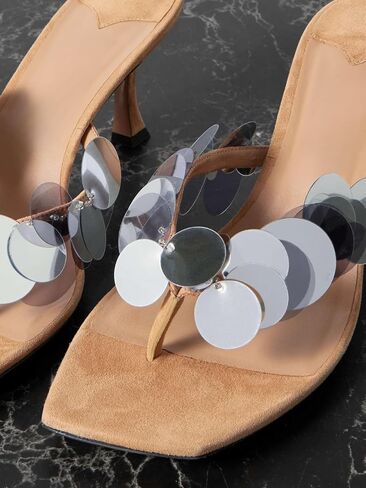 Goolita Women's Suede Sequin Kitten Heels Flip Flops Open Square Toe Strappy Thong Slide Heeled Sandals Comfort Prom Party Mules Heels in Kuwait