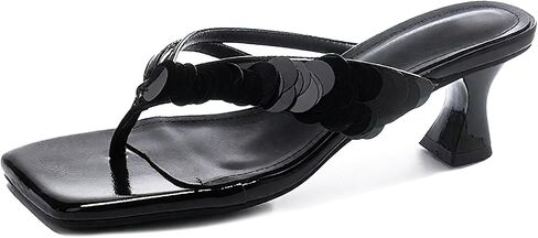 Goolita Women's Suede Sequin Kitten Heels Flip Flops Open Square Toe Strappy Thong Slide Heeled Sandals Comfort Prom Party Mules Heels in Kuwait