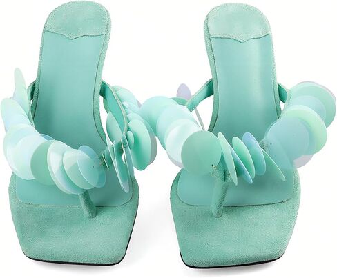 Goolita Women's Suede Sequin Kitten Heels Flip Flops Open Square Toe Strappy Thong Slide Heeled Sandals Comfort Prom Party Mules Heels in Kuwait