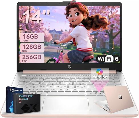 HP 14 - الكمبيوتر المحمول للطلاب - Intel N150 | خفيفة الوزن ، مفتاح COPILOT AI للدراسة والاستخدام اليومي | 16 جيجابايت ذاكرة الوصول العشوائي | 128GB UFS + 256GB MSD | ث/ملحق وين 11 Pro + MS Office Lifetime | الذهب الوردي شاحب in Kuwait