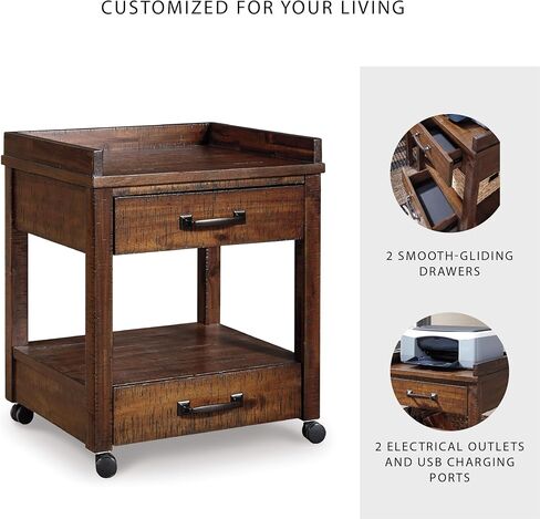 Signature Design by Ashley Baldridge Rustic Industrial Office Printer Stand with Storage, Brown in Kuwait