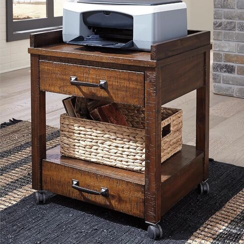 Signature Design by Ashley Baldridge Rustic Industrial Office Printer Stand with Storage, Brown in Kuwait