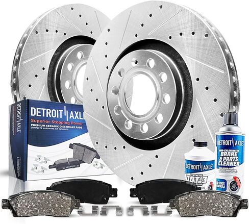 Detroit Axle - Front Brake Kit for Volkswagen Jetta Golf EOS Audi A3 Quattro Replacement Drilled & Slotted Brake Rotors and Ceramic Brakes Pads : 11.34" inch Rotors in Saudi Arabia