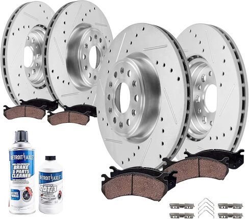 Detroit Axle - مجموعة الفرامل لـ 19-23 RAM 1500 دوارات فرامل القرص المحفورة والمزودة بالقرص المرسوم منصات الفرامل السيراميك 2019 2020 2021 2022 2023 استبدال: 14.88 بوصة أمامية و 14.76 "بوصة خلفية الدوارات الخلفية in Saudi Arabia