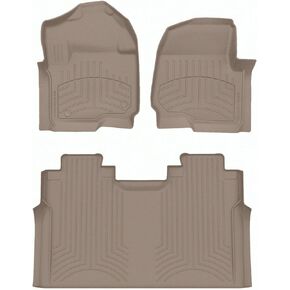 Weathertech Floorliner HP مخصصة FIT FLOOR FARE FOR FORD Super Duty (Crew Cab ، مقاعد مقاعد البدلاء ، أرضية السجاد) مع طية التخزين المسطح- الصف الأول والثاني ، الأسود in Saudi Arabia
