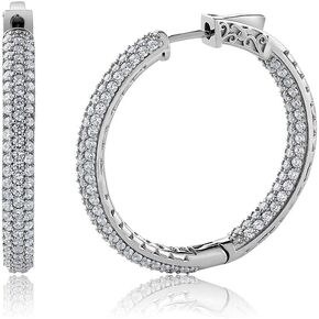 Gem Stone King 925 Sterling Silver 3 Row Pave Inside-Out Cubic Zirconia CZ Hoop Earrings For Women (2.00 Cttw, 1.5 Inch = 35X35MM) in Saudi Arabia