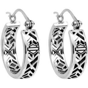 Harley-Davidson Women's Earrings, Aztec Bar & Shield Hoops, Silver HDE0371 in Saudi Arabia
