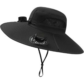 BINBINNIAO Solar Power Fan Hat, Men's Hiking & Outdoor Recreation Hats | Wide Brim Solar Fan Fishing Hat, Bucket Beach Hat with Fan Built-in. Black in Saudi Arabia