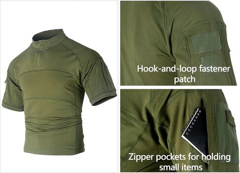 Tactical Short Sleeve Shirts for Men Military Combat T Shirt Workout Gym T-Shirt 1/4 Zip with 2 Pockets in Kuwait