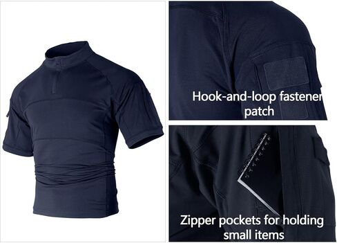 Tactical Short Sleeve Shirts for Men Military Combat T Shirt Workout Gym T-Shirt 1/4 Zip with 2 Pockets in Kuwait