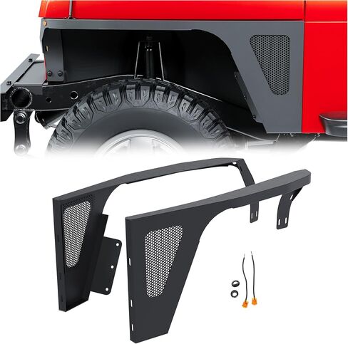 KUAFU Front Fender Flares Compatible with 1987-1995 Jeep Wrangler YJ Body Armor Rocker Guards with LED Eagle Lights Powder Coated Steel Driver and Passenger Side in Saudi Arabia