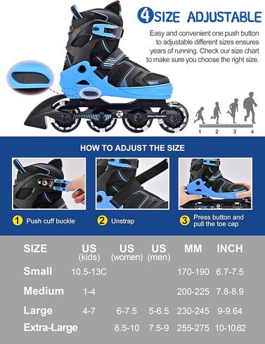 Kuxuan Skates Adjustable Inline Skates for Boys Girls, Kids Roller Skates Ages 4-12 with Light Up Wheels, Teen Skates for Beginner Women in Kuwait