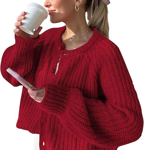 Findthy Women's Cardigan Cardigan Cardigan Long Sleeve Button Down Crewneck Fall Sweater Coat in Kuwait