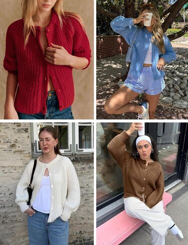 Findthy Women's Cardigan Cardigan Cardigan Long Sleeve Button Down Crewneck Fall Sweater Coat in Kuwait