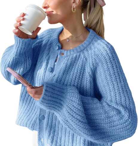 Findthy Women's Cardigan Cardigan Cardigan Long Sleeve Button Down Crewneck Fall Sweater Coat in Kuwait