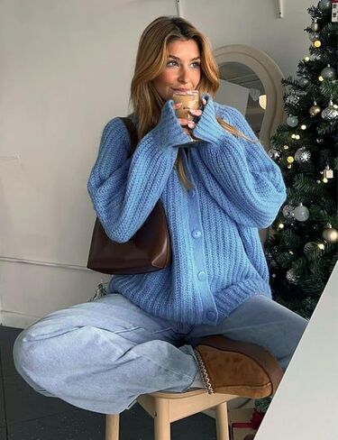 Findthy Women's Cardigan Cardigan Cardigan Long Sleeve Button Down Crewneck Fall Sweater Coat in Kuwait