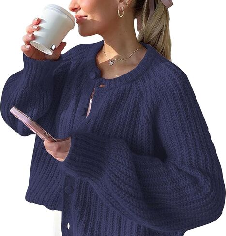 Findthy Women's Cardigan Cardigan Cardigan Long Sleeve Button Down Crewneck Fall Sweater Coat in Kuwait