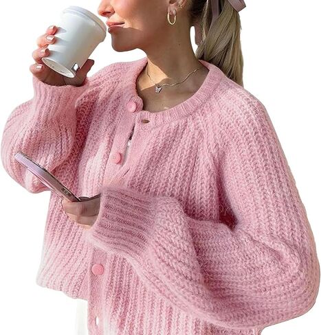 Findthy Women's Cardigan Cardigan Cardigan Long Sleeve Button Down Crewneck Fall Sweater Coat in Kuwait