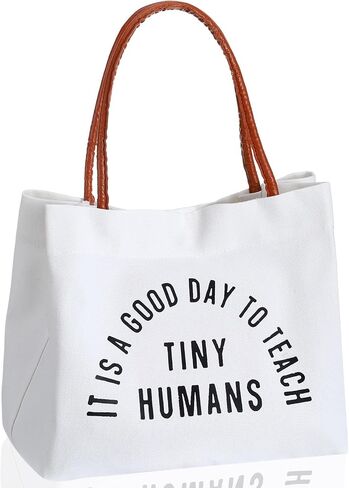Paterr Teacher Appreciation Gifts Canvas Bag Kindergarten Teacher Gift Tote Bag Graduation It's a Good Day to Teach Tiny Human Cotton Canvas Shoulder for Women, Birthday Gifts in Saudi Arabia