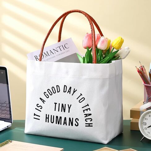 Paterr Teacher Appreciation Gifts Canvas Bag Kindergarten Teacher Gift Tote Bag Graduation It's a Good Day to Teach Tiny Human Cotton Canvas Shoulder for Women, Birthday Gifts in Saudi Arabia