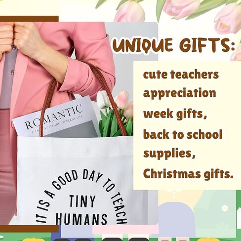 Paterr Teacher Appreciation Gifts Canvas Bag Kindergarten Teacher Gift Tote Bag Graduation It's a Good Day to Teach Tiny Human Cotton Canvas Shoulder for Women, Birthday Gifts in Saudi Arabia