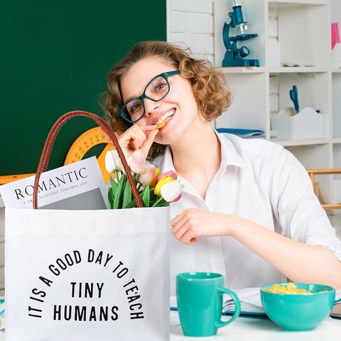 Paterr Teacher Appreciation Gifts Canvas Bag Kindergarten Teacher Gift Tote Bag Graduation It's a Good Day to Teach Tiny Human Cotton Canvas Shoulder for Women, Birthday Gifts in Saudi Arabia