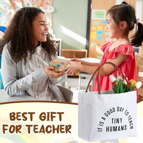 Paterr Teacher Appreciation Gifts Canvas Bag Kindergarten Teacher Gift Tote Bag Graduation It's a Good Day to Teach Tiny Human Cotton Canvas Shoulder for Women, Birthday Gifts in Saudi Arabia
