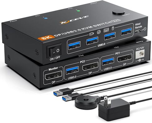 HDMI2.1 KVM Switch 8K@60Hz 4K@120Hz ، KVM Switch for 2 Computers Share 1 Monitor و 3 أجهزة USB 3.0 in Kuwait