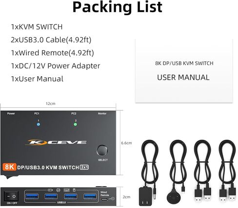 HDMI2.1 KVM Switch 8K@60Hz 4K@120Hz ، KVM Switch for 2 Computers Share 1 Monitor و 3 أجهزة USB 3.0 in Kuwait