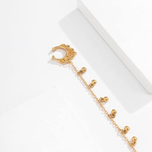 Boho Indian Nose Rings Earrings for Women Sexy Gold Crystal Pearl Star Chain Nose Ring Ear Cuffs Stud Earrings Jewelry in Saudi Arabia