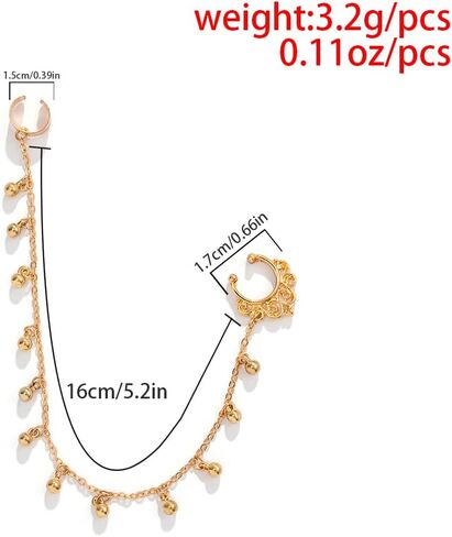 Boho Indian Nose Rings Earrings for Women Sexy Gold Crystal Pearl Star Chain Nose Ring Ear Cuffs Stud Earrings Jewelry in Saudi Arabia