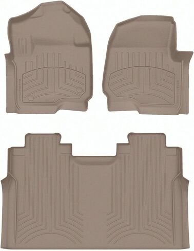 Weathertech Floorliner HP مخصصة FIT FLOOR FARE FOR FORD Super Duty (Crew Cab ، مقاعد مقاعد البدلاء ، أرضية السجاد) مع طية التخزين المسطح- الصف الأول والثاني ، الأسود in Saudi Arabia