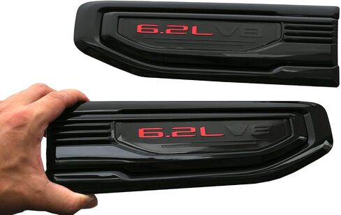 Pair New 6.2L V8 Vent Emblems Kit 3D Driver Passenger Side Badge Compatible with 2019-2026 GMC Sierra GM 85160715 86532094 (6.2L V8-Black Red) in Kuwait
