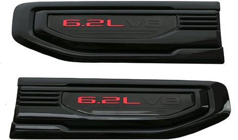 Pair New 6.2L V8 Vent Emblems Kit 3D Driver Passenger Side Badge Compatible with 2019-2026 GMC Sierra GM 85160715 86532094 (6.2L V8-Black Red) in Kuwait