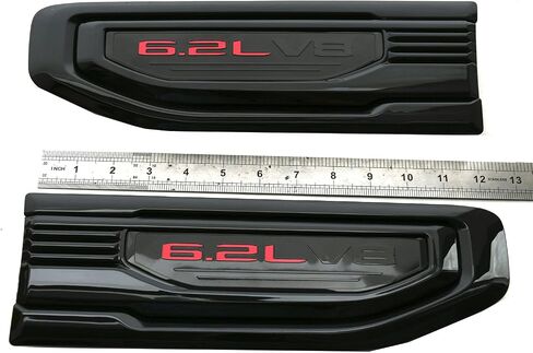 Pair New 6.2L V8 Vent Emblems Kit 3D Driver Passenger Side Badge Compatible with 2019-2026 GMC Sierra GM 85160715 86532094 (6.2L V8-Black Red) in Kuwait