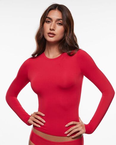 INLYRIC Women's Long Sleeve T-Shirts Crew Neck Basic Fitted Slim Tees Thermal Going Out Trendy Crop Tops in Saudi Arabia