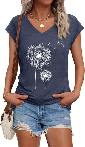 Womens Cap Sleeve Vintage Flowers V Neck Shirt Boho Floral Wildflowers Graphic Tees Funny Cottagecore Tops in Saudi Arabia