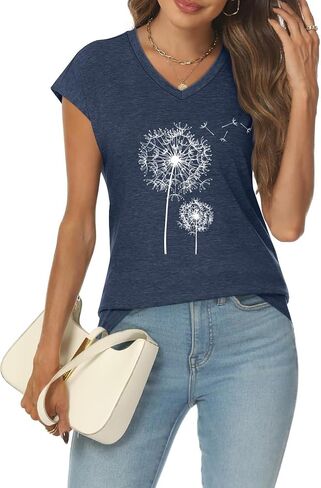 Womens Cap Sleeve Vintage Flowers V Neck Shirt Boho Floral Wildflowers Graphic Tees Funny Cottagecore Tops in Saudi Arabia