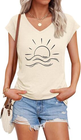 Womens Cap Sleeve Vintage Flowers V Neck Shirt Boho Floral Wildflowers Graphic Tees Funny Cottagecore Tops in Saudi Arabia