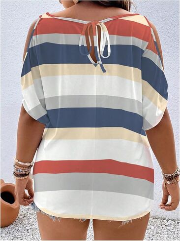 Women's Plus Size Cold Shoulder Cut Out Tee Half Sleeve Scoop Neck Loose T-Shirt in Saudi Arabia